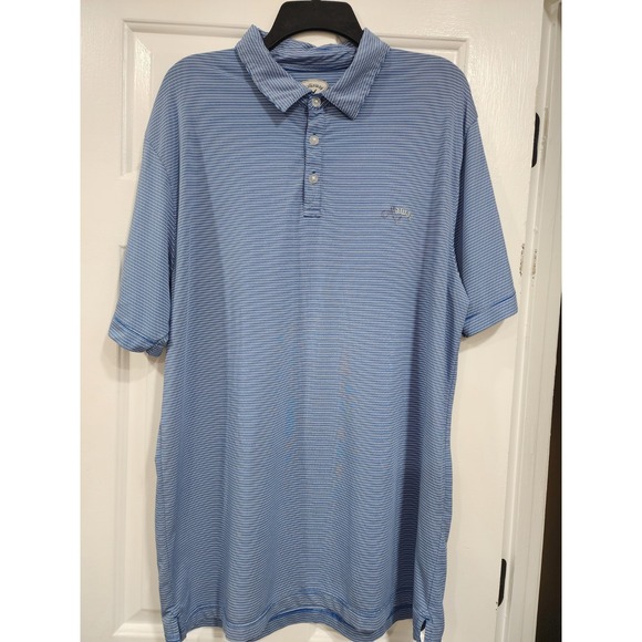 Callaway Golf Opti Dri Performance Blue Gray Striped S/S Polo Shirt XXL EXC - Picture 1 of 5